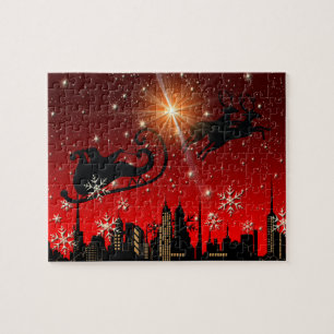 Santa Claus Reindeer en Sleigh Flying Legpuzzel