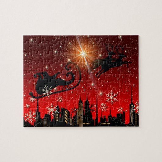 Santa Claus Reindeer en Sleigh Flying Legpuzzel (Horizontaal)