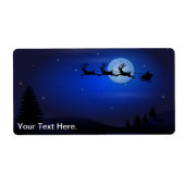 Santa Claus Reindeer en Sleigh over Moon Etiket (Voorkant)