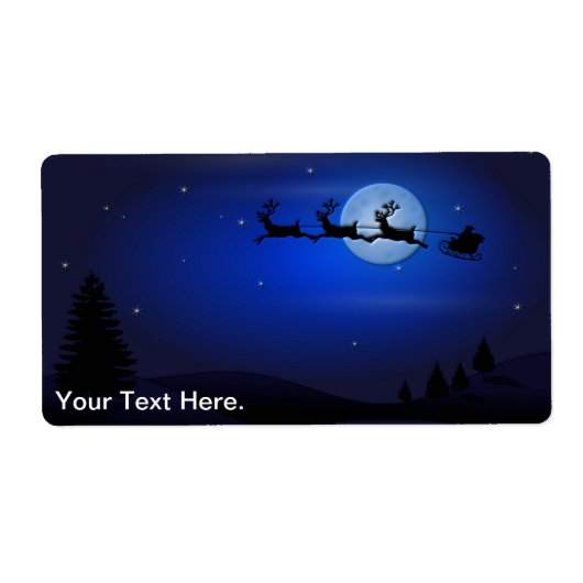 Santa Claus Reindeer en Sleigh over Moon Etiket (Voorkant)