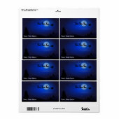 Santa Claus Reindeer en Sleigh over Moon Etiket (Full Sheet)