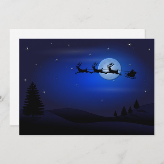 Santa Claus Reindeer en Sleigh over Moon Feestdagenkaart (Voorkant / Achterkant)