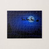 Santa Claus Reindeer en Sleigh over Moon Legpuzzel (Horizontaal)
