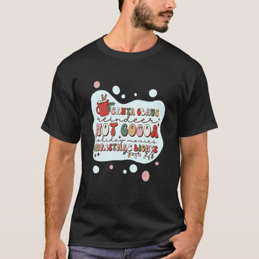 Santa Claus Reindeer Hot Cocoa and Christmas Light T-shirt (Voorkant)