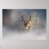 Santa Claus Reindeer in de sneeuw Poster (Voorkant)