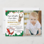 Santa Claus Reindeer Kerstmis foto Kaart (Voorkant)