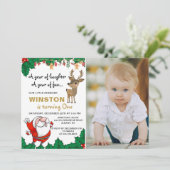 Santa Claus Reindeer Kerstmis foto Kaart (Staand voorkant)