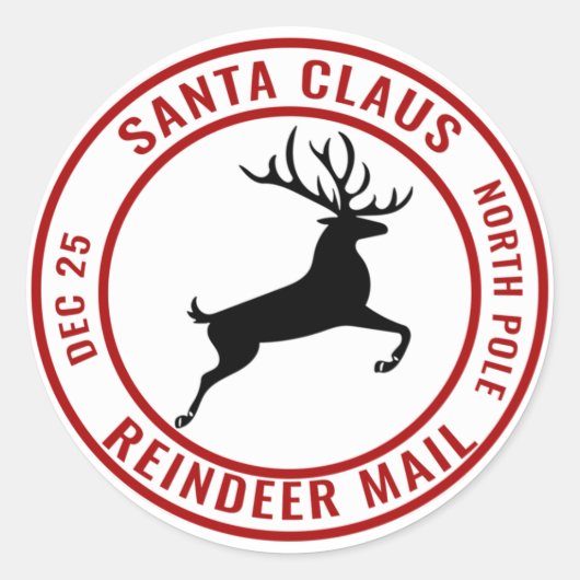 Santa Claus Reindeer Mail North Pole Ronde Sticker (Voorkant)