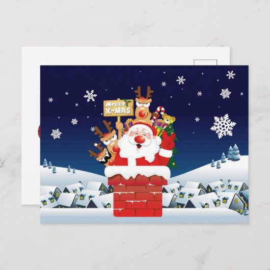 Santa Claus Reindeer Merry X-Mas Funny Briefkaart (Voorkant / Achterkant)