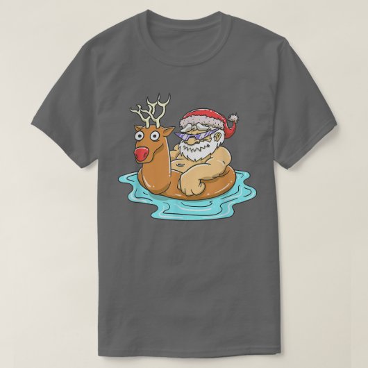 Santa Claus Reindeer Pool Float Summer Fun Christm T-shirt (Design voorkant)