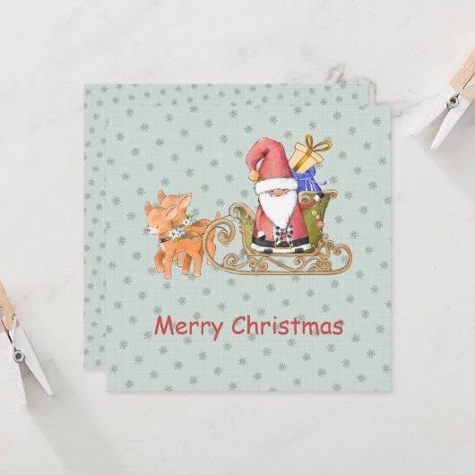 Santa Claus Reindeer Sleigh Aangepaste kerstkaart (Voorkant / Achterkant in situ)