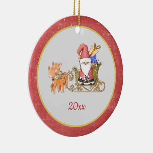 Santa Claus Reindeer Sleigh Year Naam Keramisch Ornament (Rechts)