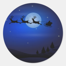 Santa Claus Reindeers Moon Claus Santa Silhouette Ronde Sticker