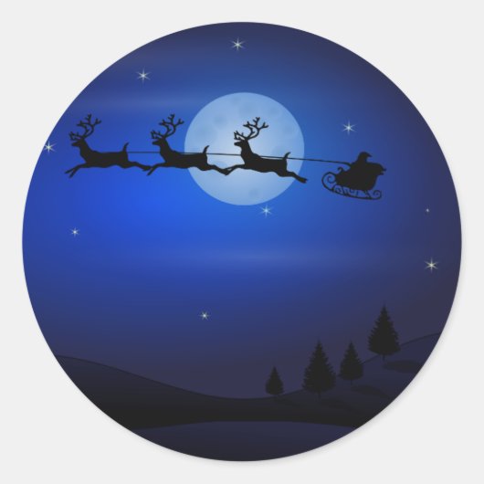 Santa Claus Reindeers Moon Claus Santa Silhouette Ronde Sticker (Voorkant)