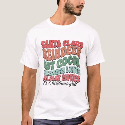 Santa Claus Rendier Hot Cocoa Retro Kerstmis T-shirt (Voorkant)