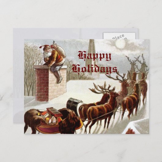 Santa Claus rendier slee briefkaart (Voorkant / Achterkant)