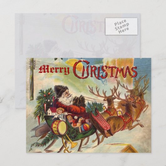 Santa Claus rendier slee briefkaart (Voorkant / Achterkant)