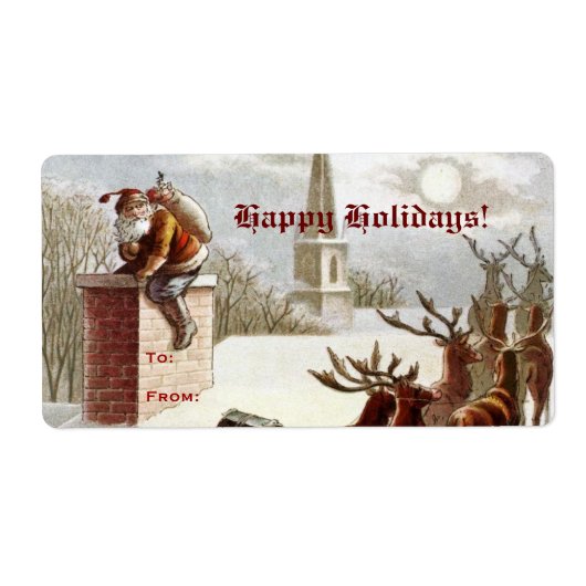 Santa Claus Rendier Sleigh cadeau label label (Voorkant)
