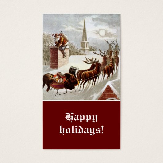 Santa Claus Rendier Sleigh cadeau label Visitekaartje (Voorkant)