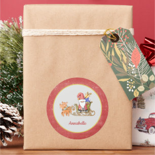 Santa Claus Rendier Sleigh Naam Custom Ronde Sticker