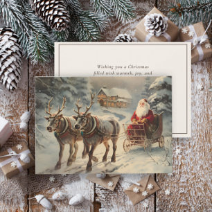  Santa Claus Rendier Sleigh Snow Feestdagenkaart