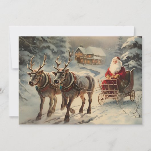  Santa Claus Rendier Sleigh Snow Feestdagenkaart (Voorkant)