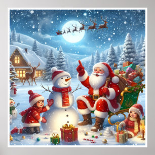 Santa Claus rendieren Waarde Poster Papier (Mat)