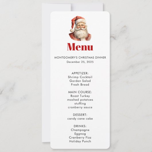 Santa Claus Retro Christmas Menu Kaart (Voorkant)