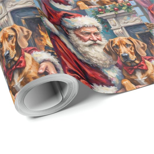 Santa Claus Rhodesian Ridgeback Christmas Art Cadeaupapier (Rol Hoek)