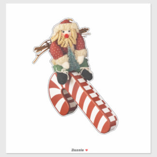 Santa Claus rides a candy cane slide fun Sticker
