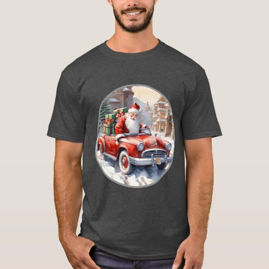 Santa Claus rides in a convertible car retro frien T-shirt (Voorkant)