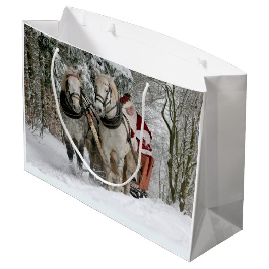 Santa Claus rides in a Horse sleigh Groot Cadeauzakje (Achterkant Gekanteld)