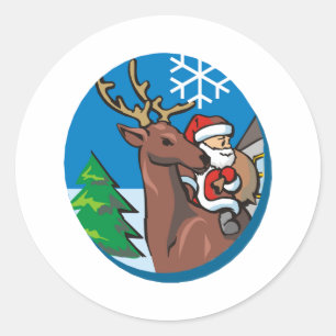 Santa Claus Rides Reindeer Ronde Sticker