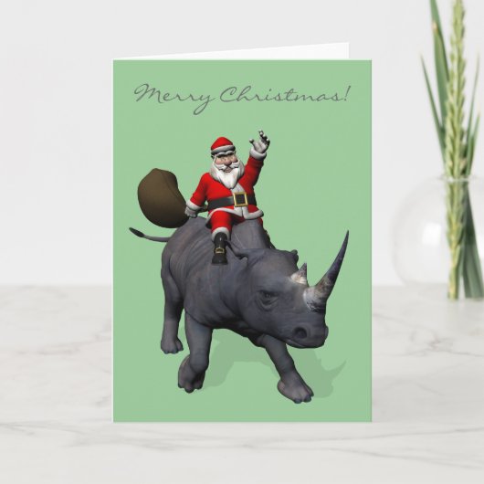 Santa Claus Rides Rhinoceros Feestdagen Kaart (Voorkant)