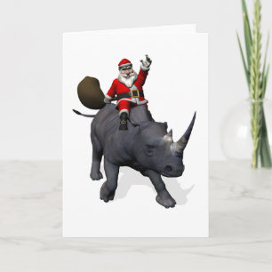 Santa Claus Rides Rhinoceros Feestdagen Kaart