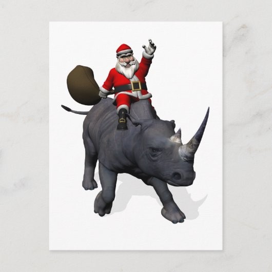 Santa Claus Rides Rhinoceros Feestdagenkaart (Voorkant)