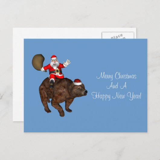 Santa Claus Riding A Beer Feestdagenkaart (Voorkant / Achterkant)