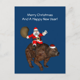 Santa Claus Riding A Beer Feestdagenkaart