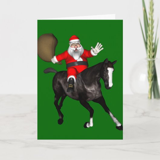 Santa Claus Riding A Black Horse Feestdagen Kaart (Voorkant)