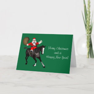 Santa Claus Riding A Black Horse Feestdagen Kaart