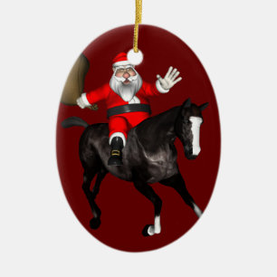 Santa Claus Riding A Black Horse Keramisch Ornament