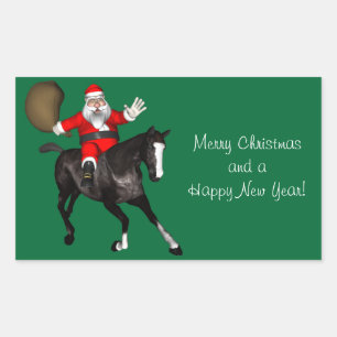 Santa Claus Riding A Black Horse Rechthoekige Sticker