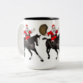 Santa Claus Riding A Black Horse Tweekleurige Koffiemok (Voorkant links)
