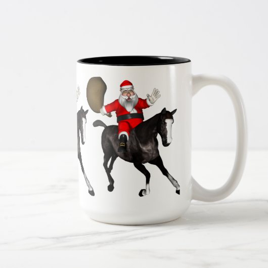 Santa Claus Riding A Black Horse Tweekleurige Koffiemok (Rechts)