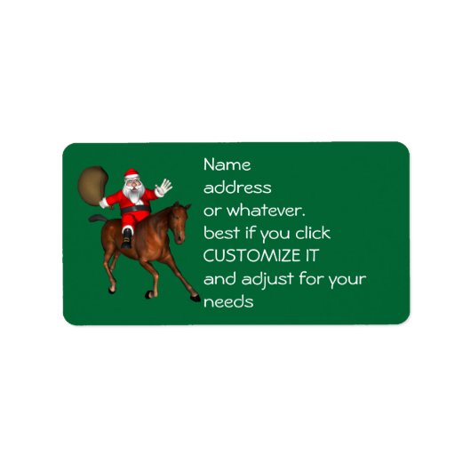 Santa Claus Riding A Brown Horse Etiket (Voorkant)