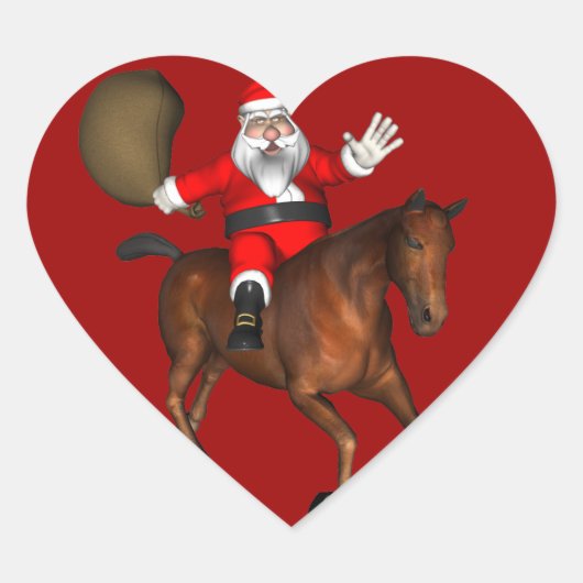 Santa Claus Riding A Brown Horse Hart Sticker (Voorkant)
