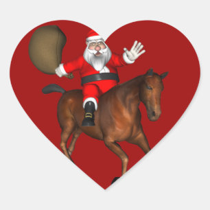 Santa Claus Riding A Brown Horse Hart Sticker