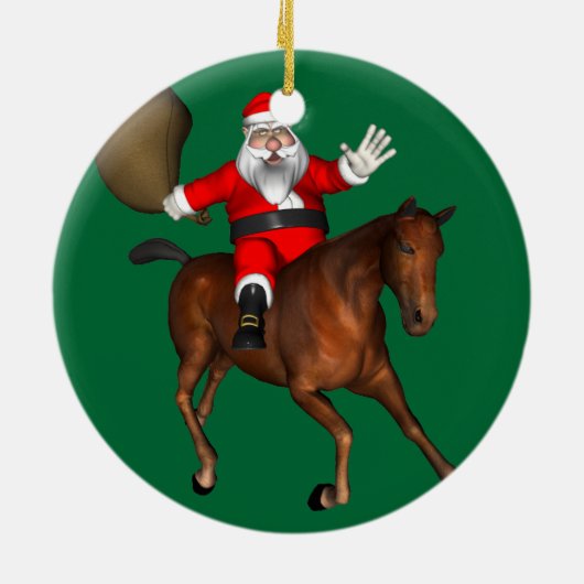 Santa Claus Riding A Brown Horse Keramisch Ornament (Achterkant)