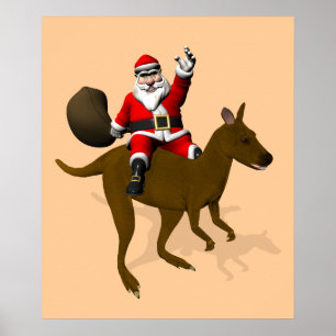 Santa Claus Riding A Cangaroo Poster