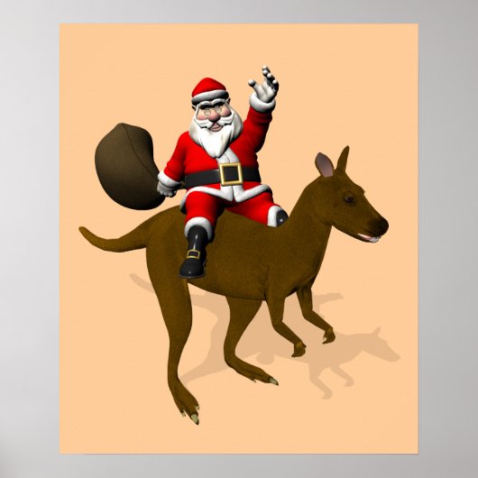 Santa Claus Riding A Cangaroo Poster (Voorkant)